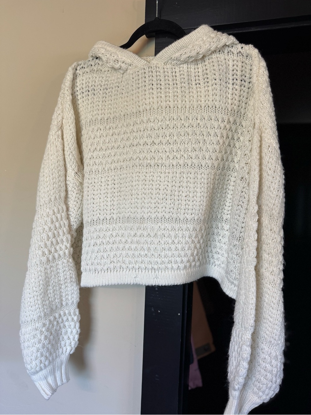 Cropped Cream Hooded Knit Sweater